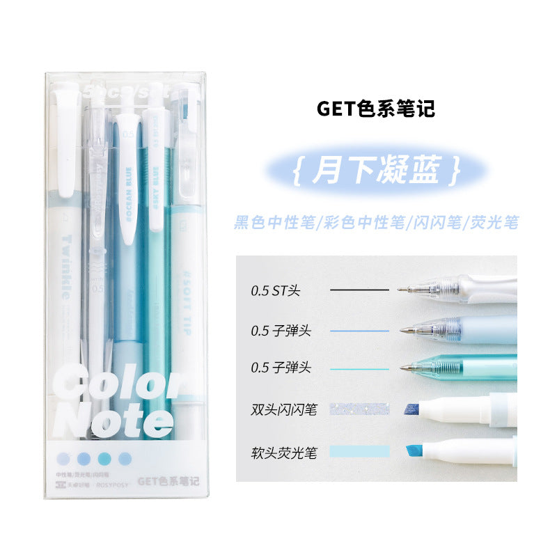 Rosyposy Color Note Pen Set - Korean Minimalist Style Stationery Kit